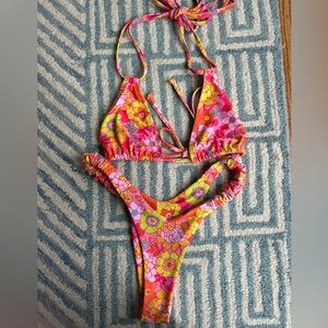 Kulani Kinis Pink and Yellow Bikini Set Vibrant Swimwear